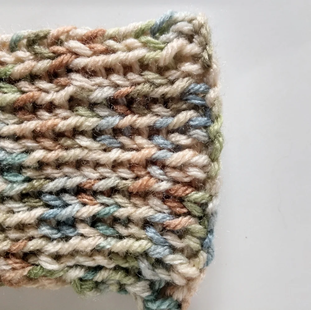 Gloves Fingerless Hand Crafted Tan Blue Green Knit Boho Winter Essential